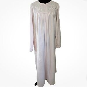 Miss Elaine Full Zip Robe Sz L Pink Cotton Blend Pockets Housecoat Embroidered